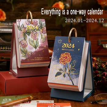Student Ceas-în Plan Desktop Decor 2024 Retro Rose Calendar Verticale Iubitorii de Calendar de Birou