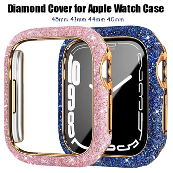 Bling Caz pentru Apple Watch seria 8 7 6 5 4 41mm 45mm Protector Diamant iWatch Protecție PC-ul Bara de protecție Sclipici accesorii pentru Femei