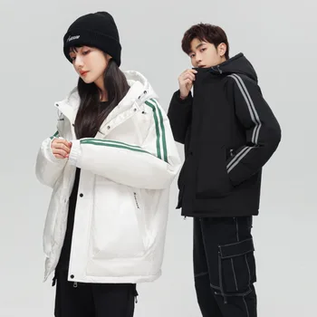 Toamna și Iarna Versiunea coreeană Logo-ul Panglică cu Glugă Bărbați Îmbrăcăminte Sacou de Culoare Solidă Tendință de Moda Ține de Cald Cuplu Haina Vrac