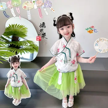 Vechi Costum Cosplay Print Floral Hanfu Vara Vintage Copii Fete Rochie Tradițională Chineză De Dansuri Populare Costum