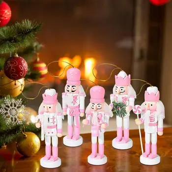 Pomul de crăciun Draperii Nutcrackers 5pcs Roz Nutcrackers Pandantive Decorative Roz Nutcrackers Desktop Marionetă Set Ornamente