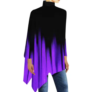 2024 De Femei De Moda De Toamna Si De Iarna Noi Guler Înalt Jachete Mâneci Lungi Gradient Imprimate Pulover Maneca Lunga Topuri Casual
