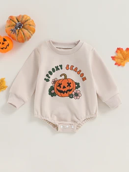 Drăguț Costum de Halloween pentru Infant Toddler Unisex Dovleac Print cu Maneci Lungi Salopeta Pulover Toamna Îmbrăcăminte