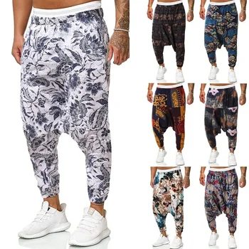 2024 Hip Hop Haren Pantaloni Trendy Model Bărbați Femei Pantaloni Largi Picior Lenjerie de pat din Bumbac Drop Crotch Streetwear M-5XL Pantaloni