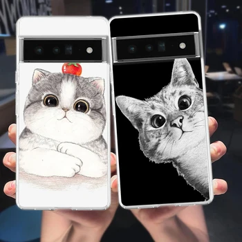 Pisica Pisoi Drăguț Desene animate Pentru Google Pixel 8 7 6 Pro 6A 5 4 5A 4A 3A XL 5G Caz Telefon din Silicon rezistent la Șocuri Moi Capac Transparent