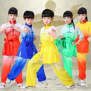2024 tradițională chineză kung fu costum copil național de culoare gradient de wushu costum uniforma kung fu costum retro wing-chun îmbrăcăminte