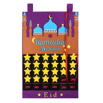 Ramadan Calendar Numărătoarea inversă de 30 de Zile Simțit Calendar cu Buzunare Arta de Perete Cuier Calendar cu Muselină Castelul Stele Modele