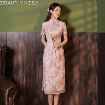 China De Înaltă Calitate, Broderie Cheongsam De Vară De Moda Tradițională Chineză Rochie Vintage Femei Moderne Eleganti Paiete Qipao Noi
