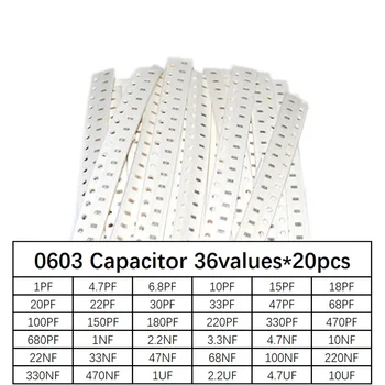 SMD 0603 Condensator asortate kit,36values*20buc=720pcs 1pF~10uF Probe Kit electronice diy kit