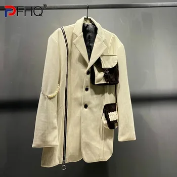 PFHQ la Modă de Designer Original Culoare de Contrast Costum pentru Bărbați Jachete de Toamnă de Înaltă Calitate Elegant de Catifea Sacou Haina de Lux 21F1707