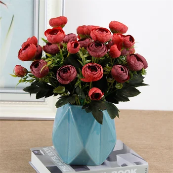 European De Epocă Bunga Hiasan Mătase Artificială Flori De Trandafir 6 Cap 3 Boboc Mic Buchet De Mireasa Casa Retro Flori False