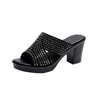 Femei sandale Papuci Paiete Decor Platforma Lady Dulce 2023 Noua Moda de Vara Popular Confortabil de Înaltă Toc Gros Papuci