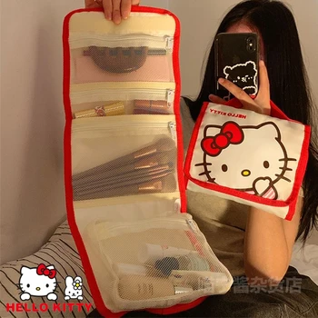 Sanrio Hello Kitty Drăguț Femei Sac De Cosmetice De Călătorie Organizator Desene Animate Pliabil Spălați Sac De Stocare Portabil Sac De Machiaj Articole De Toaletă Husă