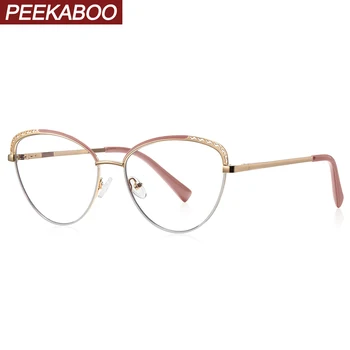 Peekaboo epocă anti blue light ochelari de sex feminin metal goale ochi de pisica rama de ochelari femei obiectiv clar arc balama aur negru