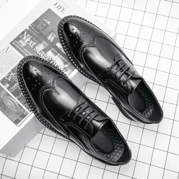Iarna Barbati Pantofi Casual de Afaceri Purta Pantofi Negri din Piele Cap Mare Pantofi Stil coreean rotund Toe Cizme de Lucru Costum de Mine