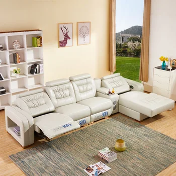Modern, simplu combinație canapea de colt familie mare cu audio camera de zi multi-funcție canapea de piele