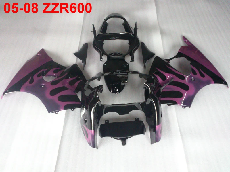 De turnare prin injecție gratuit 7 cadouri carenaj kit pentru Kawasaki Ninja ZZR600 05-08 flăcări purpurii negru carenajele ZZR600 2005-2008 OT30